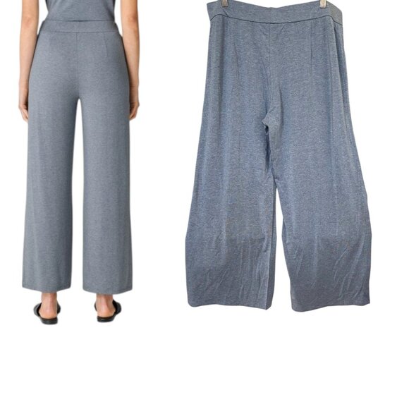 EILEEN FISHER JERSEY KNIT HEATHER BLUE GRAY ANKLE STRAIGHT LEG PANTS LARGE NWT - Picture 4 of 5